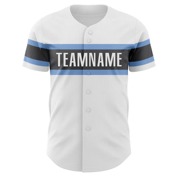 Custom White Light Blue-Steel Gray Authentic Baseball Jersey