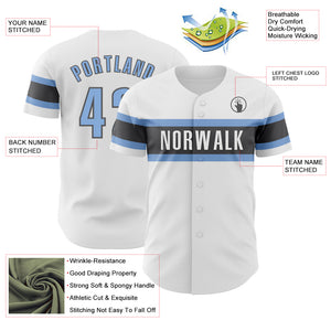 Custom White Light Blue-Steel Gray Authentic Baseball Jersey