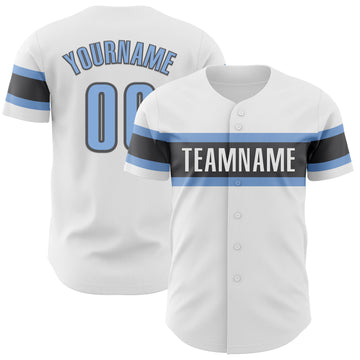 Custom White Light Blue-Steel Gray Authentic Baseball Jersey