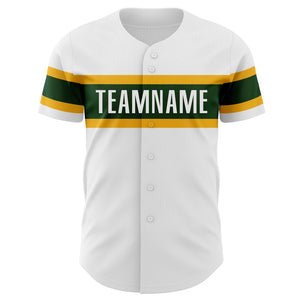 Custom White Green-Gold Authentic Baseball Jersey