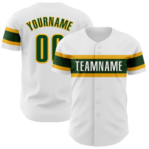 Custom White Green-Gold Authentic Baseball Jersey