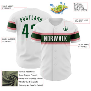 Custom White Green-Medium Pink Authentic Baseball Jersey