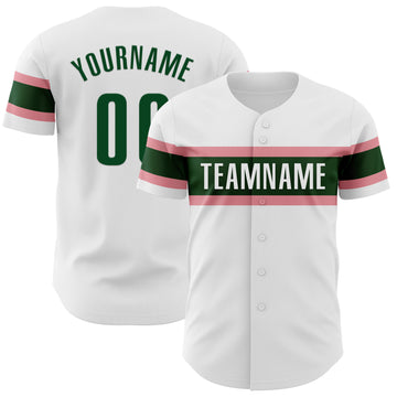 Custom White Green-Medium Pink Authentic Baseball Jersey