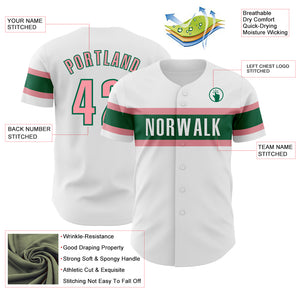 Custom White Medium Pink-Kelly Green Authentic Baseball Jersey