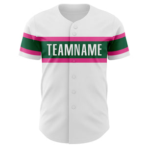 Custom White Pink-Kelly Green Authentic Baseball Jersey