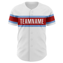 Load image into Gallery viewer, Custom White Red-Light Blue Authentic Baseball Jersey
