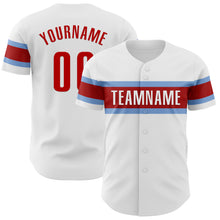 Load image into Gallery viewer, Custom White Red-Light Blue Authentic Baseball Jersey
