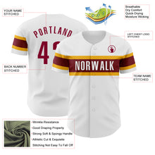 Charger l&#39;image dans la galerie, Custom White Maroon-Gold Authentic Baseball Jersey
