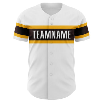 Custom White Brown-Gold Authentic Baseball Jersey