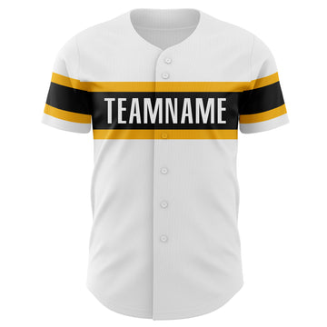 Custom White Black-Gold Authentic Baseball Jersey