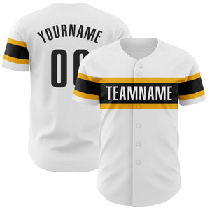 Custom White Black-Gold Authentic Baseball Jersey