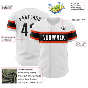 Custom White Black-Orange Authentic Baseball Jersey