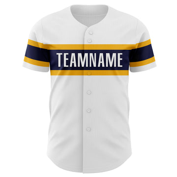 Custom White Navy-Gold Authentic Baseball Jersey