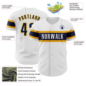 Custom White Navy-Gold Authentic Baseball Jersey