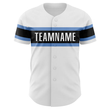 Custom White Powder Blue-Black Authentic Baseball Jersey