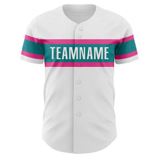 Charger l&#39;image dans la galerie, Custom White Pink-Teal Authentic Baseball Jersey
