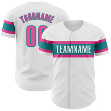 Charger l&#39;image dans la galerie, Custom White Pink-Teal Authentic Baseball Jersey
