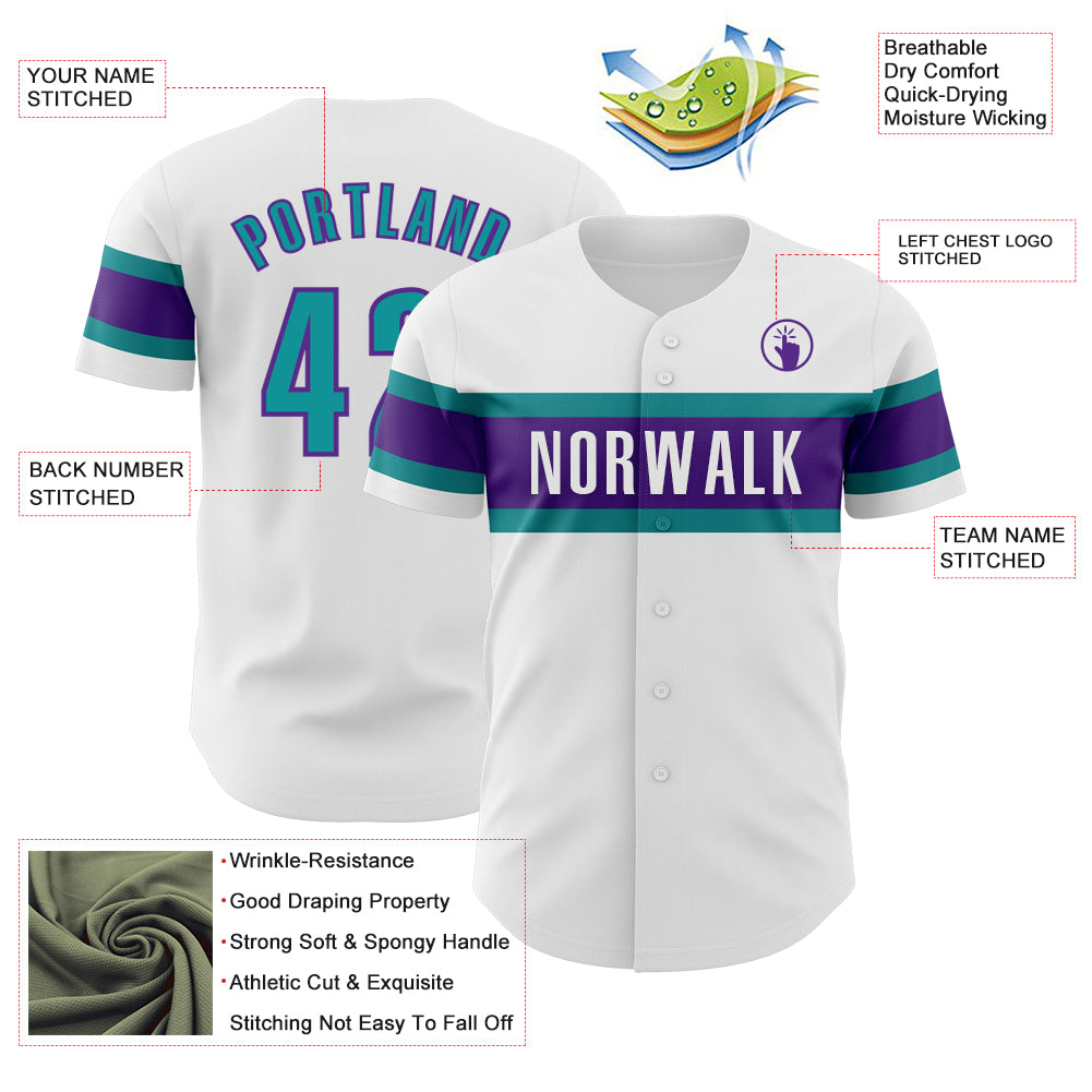 2024 Cheap Custom White Teal-Purple Authentic Baseball Jersey Free ...