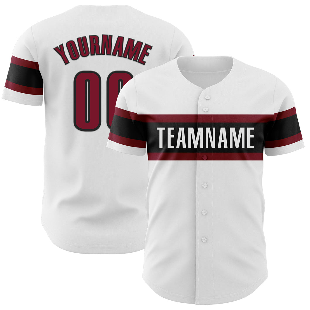 Custom White Crimson-Black Authentic Baseball Jersey