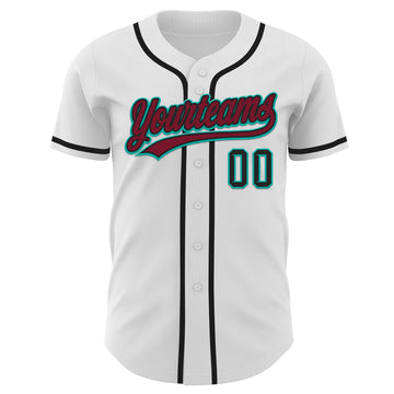 Custom White Crimson Black-Aqua Authentic Baseball Jersey