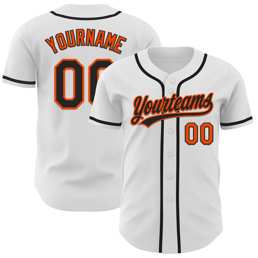 Custom White Black-Orange Authentic Baseball Jersey