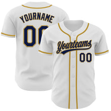 Загрузить изображение в средство просмотра галереи, Custom White Navy-Old Gold Authentic Baseball Jersey
