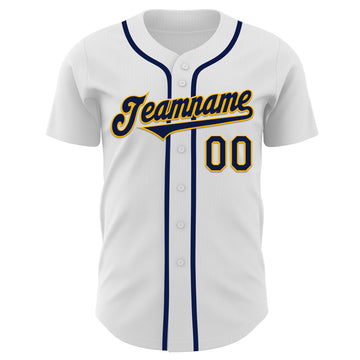 Custom White Navy-Gold Authentic Baseball Jersey