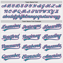 Load image into Gallery viewer, Custom White Teal-Pink Authentic Baseball Jersey
