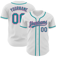 Load image into Gallery viewer, Custom White Teal-Pink Authentic Baseball Jersey
