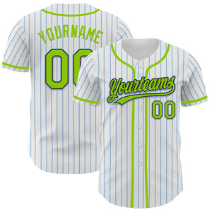 Custom White Light Blue Pinstripe Neon Green-Black Authentic Baseball Jersey