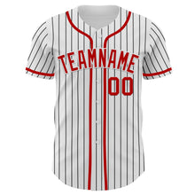 Load image into Gallery viewer, Custom White Black Pinstripe Red Authentic Baseball Jersey
