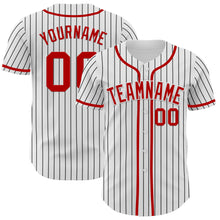 Load image into Gallery viewer, Custom White Black Pinstripe Red Authentic Baseball Jersey
