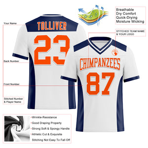 Custom White Orange-Navy Mesh Authentic Football Jersey