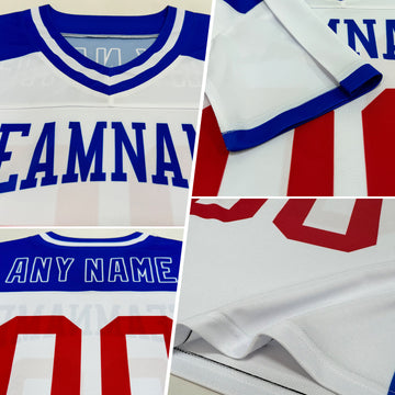 Custom White Red-Gold Mesh Authentic Football Jersey