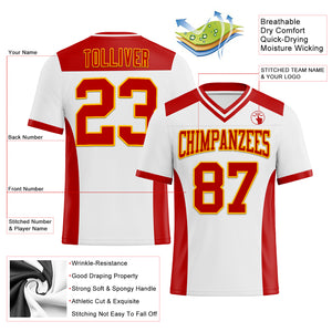 Custom White Red-Gold Mesh Authentic Football Jersey