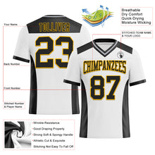 Загрузить изображение в средство просмотра галереи, Custom White Black-Gold Mesh Authentic Football Jersey
