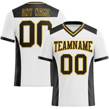 Загрузить изображение в средство просмотра галереи, Custom White Black-Gold Mesh Authentic Football Jersey
