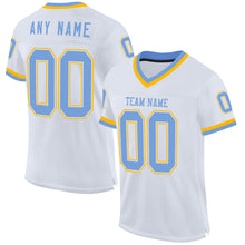 Charger l&#39;image dans la galerie, Custom White Light Blue-Gold Mesh Authentic Throwback Football Jersey
