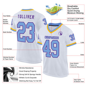 Custom White Light Blue Purple-Gold Mesh Authentic Throwback Football Jersey