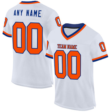 Custom White Orange-Royal Mesh Authentic Throwback Football Jersey