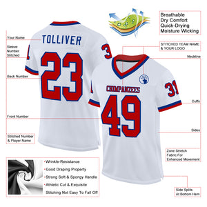 Custom White Red-Royal Mesh Authentic Throwback Football Jersey