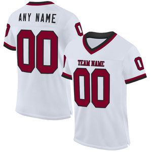 Custom White Maroon-Black Mesh Authentic Throwback Football Jersey