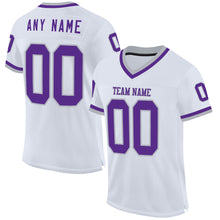 Загрузить изображение в средство просмотра галереи, Custom White Purple-Gray Mesh Authentic Throwback Football Jersey
