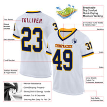 Load image into Gallery viewer, Custom White Navy Gold-Maroon Mesh Authentic Throwback Football Jersey
