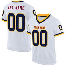 Load image into Gallery viewer, Custom White Navy Gold-Maroon Mesh Authentic Throwback Football Jersey
