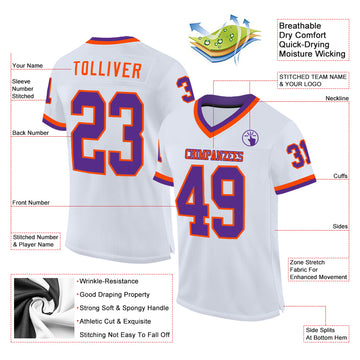 Custom White Purple-Orange Mesh Authentic Throwback Football Jersey