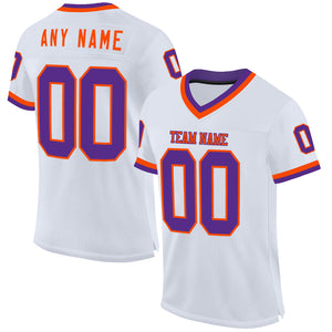 Custom White Purple-Orange Mesh Authentic Throwback Football Jersey