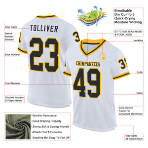 Custom White Black-Gold Mesh Authentic Throwback Football Jersey