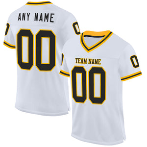 Custom White Black-Gold Mesh Authentic Throwback Football Jersey