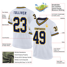 Charger l&#39;image dans la galerie, Custom White Navy-Gold Mesh Authentic Throwback Football Jersey
